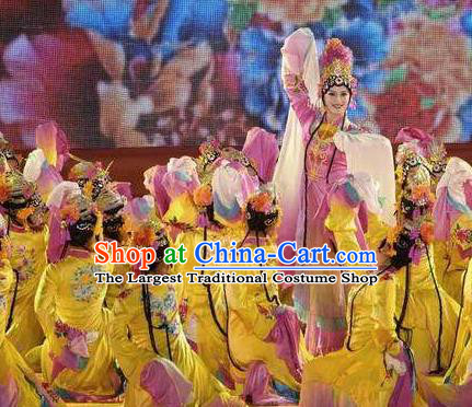 Traditional Chinese Classical Dance Guo Se Tian Xiang Costume Tang Dynasty Water Sleeve Beautiful Dance Dress for Women