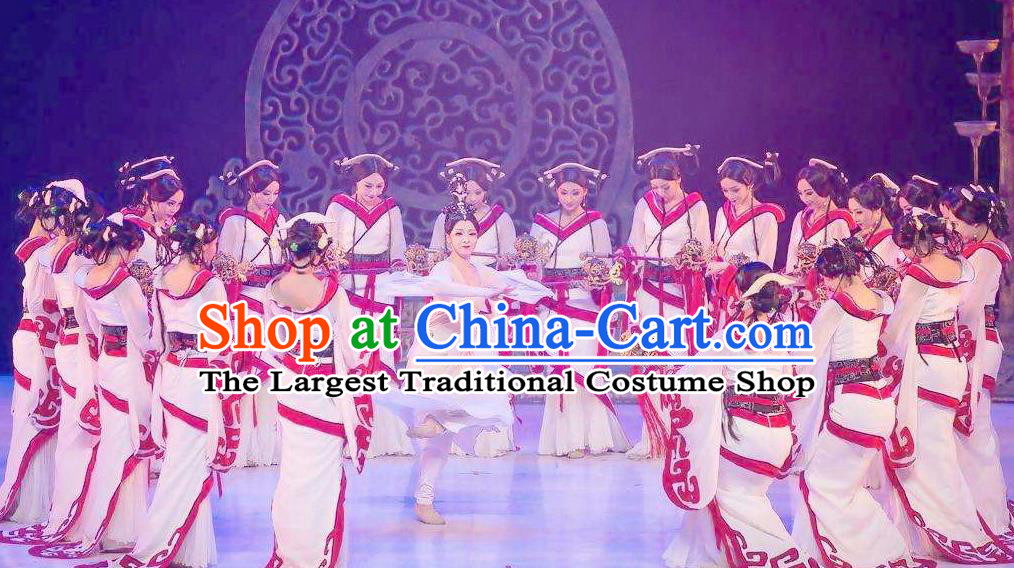 Traditional Chinese Classical Dance Confucius Costume Court Drama Stage Show Beautiful Dance White Dress for Women