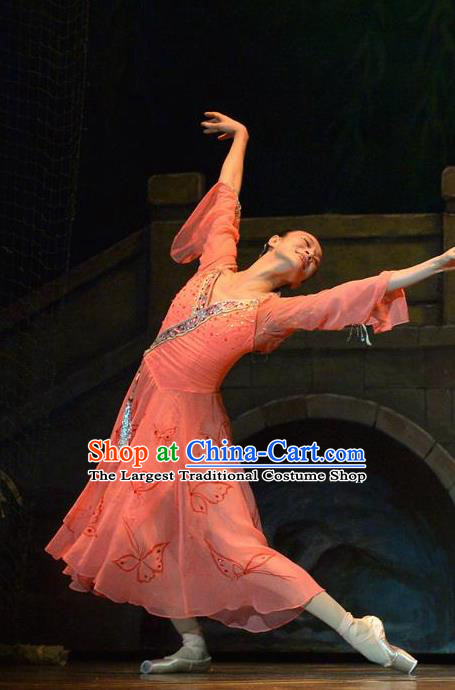 Traditional Chinese Classical Dance Liang Zhu Costume Butterfly Lovers Stage Show Beautiful Dance Pink Dress for Women