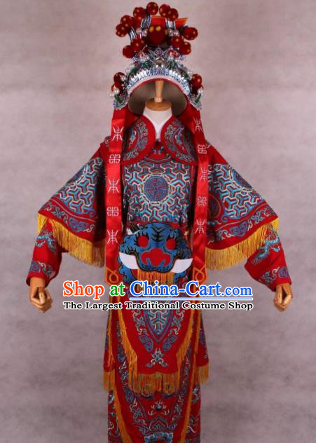Chinese Shaoxing Opera Takefu Red Clothing Traditional Ancient General Da Kao Costume for Men
