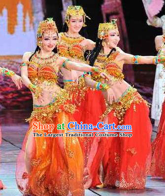 Traditional Chinese Classical Dance Competition Along the Silk Road Red Costume Indian Dance Stage Show Beautiful Dance Dress for Women