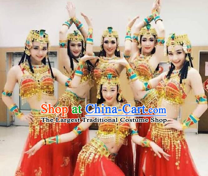 Traditional Chinese Classical Dance Competition Si Lu Ni Shang Red Costume Indian Dance Stage Show Beautiful Dance Dress for Women