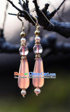 Chinese Ancient Princess Pink Ear Accessories Traditional Hanfu Earrings for Women