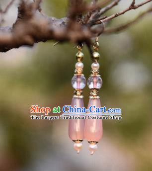 Chinese Ancient Princess Pink Ear Accessories Traditional Hanfu Earrings for Women