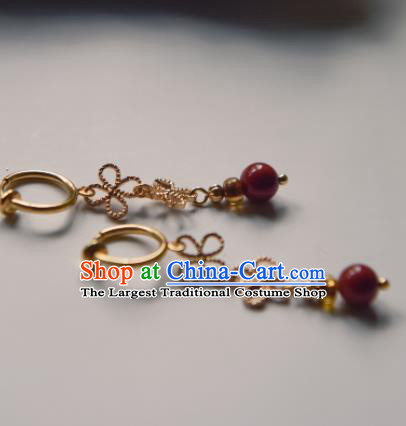 Chinese Ancient Princess Red Bead Ear Accessories Traditional Hanfu Earrings for Women