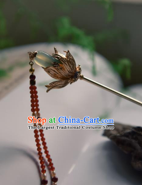 Chinese Ancient Princess Hair Accessories Traditional Hanfu Garnet Tassel Magnolia Hairpins for Women