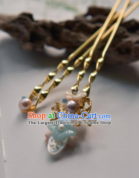Chinese Ancient Princess Hair Accessories Traditional Hanfu Golden Hairpins for Women