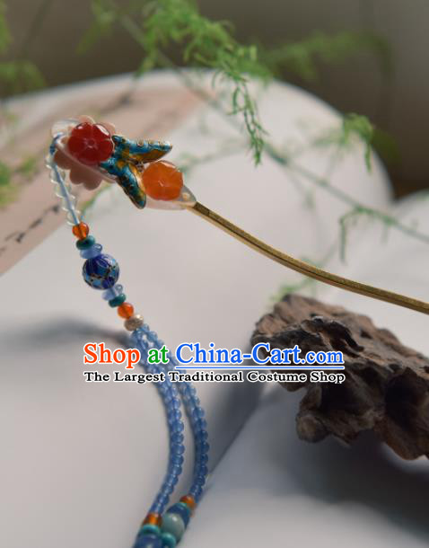 Chinese Ancient Princess Hair Accessories Traditional Hanfu Tassel Butterfly Hairpins for Women