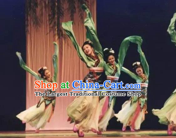 Chinese Beautiful Dance Classical Dance Competition Ta Ge Costume Traditional Stage Show Green Dress for Women