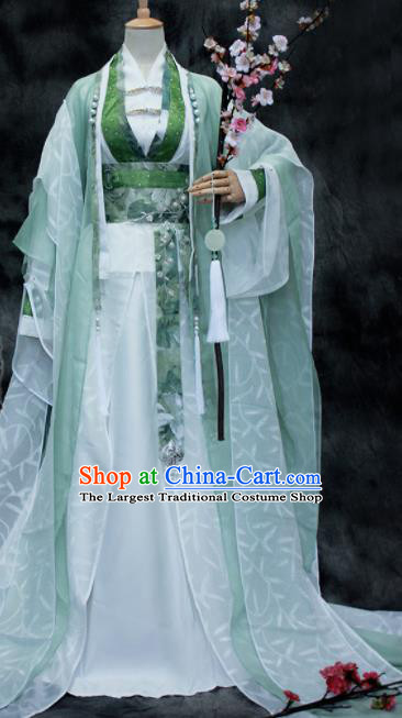 Traditional Chinese Cosplay Swordsman Green Costume Ancient Royal Highness Hanfu Clothing for Men