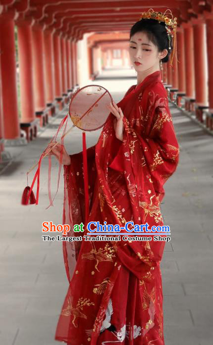 Traditional Chinese Jin Dynasty Wedding Historical Costume Ancient Court Bride Red Hanfu Dress for Women