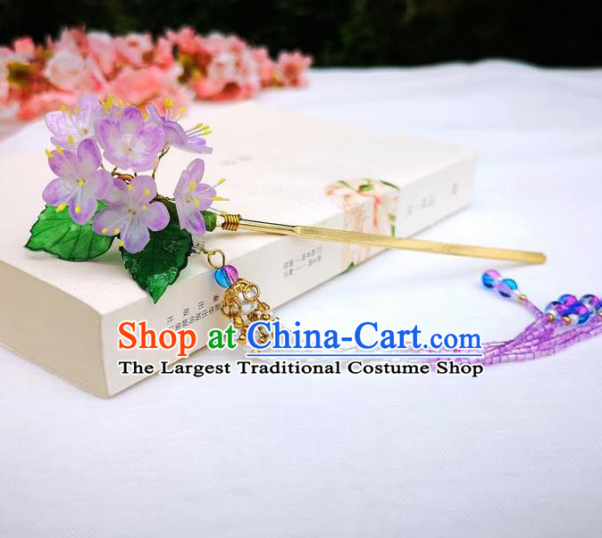 Chinese Ancient Princess Hair Accessories Traditional Hanfu Crape Myrtle Flowers Tassel Hairpins for Women