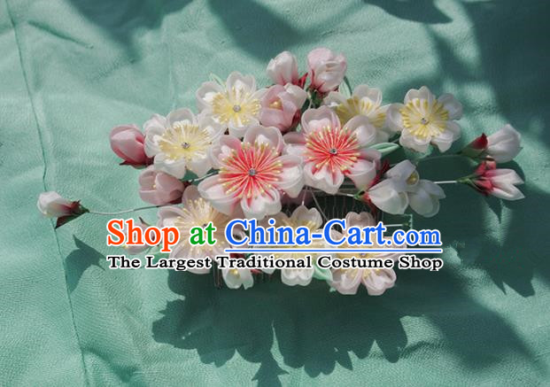 Japanese Geisha Kimono White Sakura Hair Claw Hairpins Traditional Yamato Hair Accessories for Women