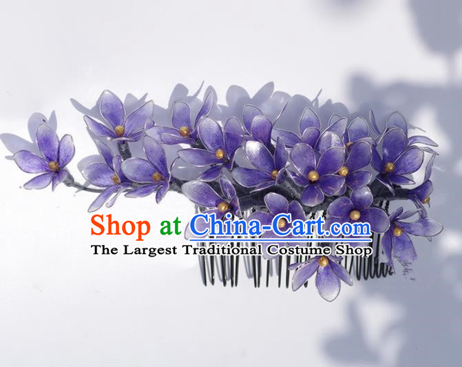 Japanese Geisha Kimono Purple Flowers Hair Comb Hairpins Traditional Yamato Hair Accessories for Women
