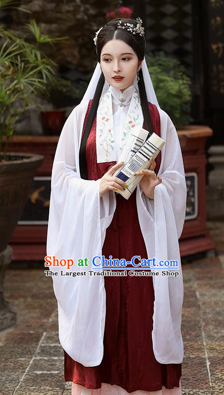 Traditional Chinese Ming Dynasty Imperial Consort Historical Costume Ancient Drama Taoist Nun Wine Red Hanfu Dress for Women