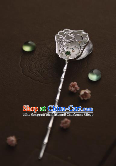 Chinese Ancient Princess Carving Orchid Jade Hairpins Traditional Hanfu Hair Accessories for Women