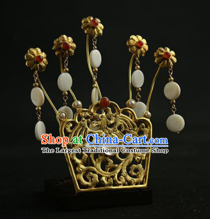 Chinese Ancient Princess Golden Hairpins Tassel Hair Crown Traditional Hanfu Hair Clip Hair Accessories for Women