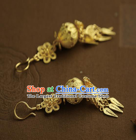 Chinese Ancient Court Golden Earrings Traditional Princess Hanfu Jewelry Accessories for Women