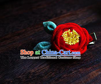 Japanese Geisha Kimono Red Camellia Hair Claw Hairpins Traditional Yamato Hair Accessories for Women