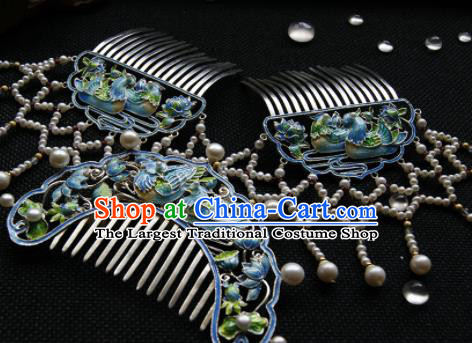 Chinese Ancient Ming Dynasty Hairpins Enamel Hair Comb Traditional Hanfu Hair Accessories for Women