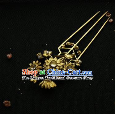 Chinese Ancient Ming Dynasty Golden Sunflowers Hairpins Hair Clip Traditional Hanfu Hair Accessories for Women