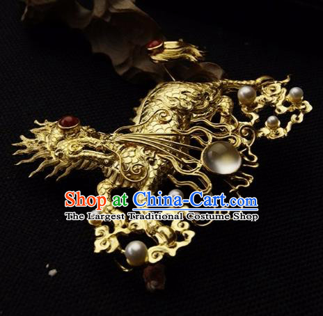 Chinese Ancient Ming Dynasty Golden Kylin Hairpins Hair Clip Traditional Hanfu Hair Accessories for Women