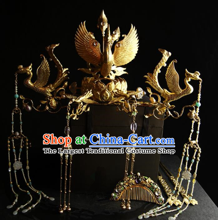 Chinese Ancient Tang Dynasty Queen Phoenix Coronet Court Hairpins Traditional Hanfu Hair Accessories for Women