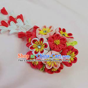 Japanese Geisha Courtesan Kimono Red Sakura Tassel Hair Stick Hairpins Traditional Yamato Hair Accessories for Women