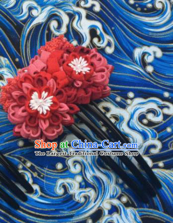 Japanese Geisha Courtesan Kimono Red Sakura Hairpins Traditional Yamato Hair Accessories for Women