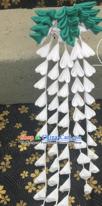 Japanese Geisha Courtesan Kimono White Wisteria Tassel Hairpins Traditional Yamato Hair Accessories for Women