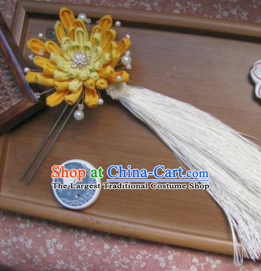 Japanese Geisha Courtesan Chrysanthemum Tassel Hairpins Traditional Yamato Kimono Hair Accessories for Women