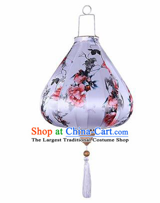 Chinese Traditional Silk Urceolate Hanging Lantern New Year Handmade Painting Peony Palace Lanterns