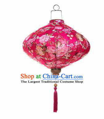 Chinese Traditional Rosy Silk Hanging Lantern New Year Handmade Painting Peony Palace Lanterns