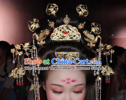 Chinese Ancient Tang Dynasty Queen Hairpins Hair Crown Traditional Hanfu Hair Accessories Complete Set for Women