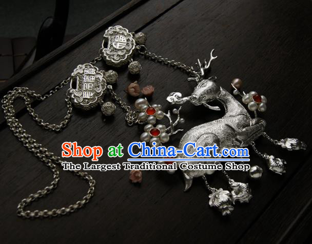Chinese Ancient Court Deer Longevity Lock Necklace Traditional Princess Hanfu Necklet Accessories for Women