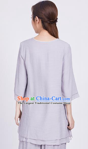 Chinese Traditional Martial Arts Grey Silk Blouse Tai Chi Competition Shirt Costume for Women