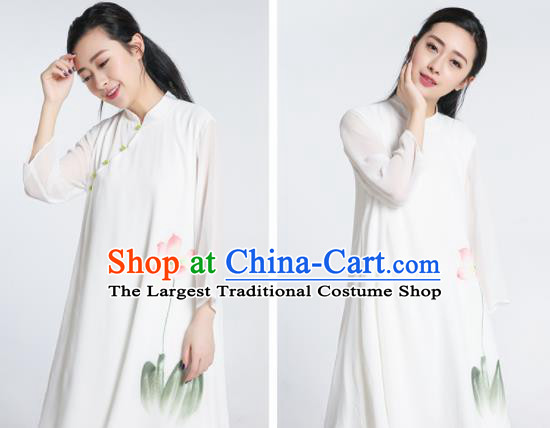 Chinese Traditional Tang Suit Ink Painting Lotus Clothing Martial Arts Tai Chi Competition Costume for Women
