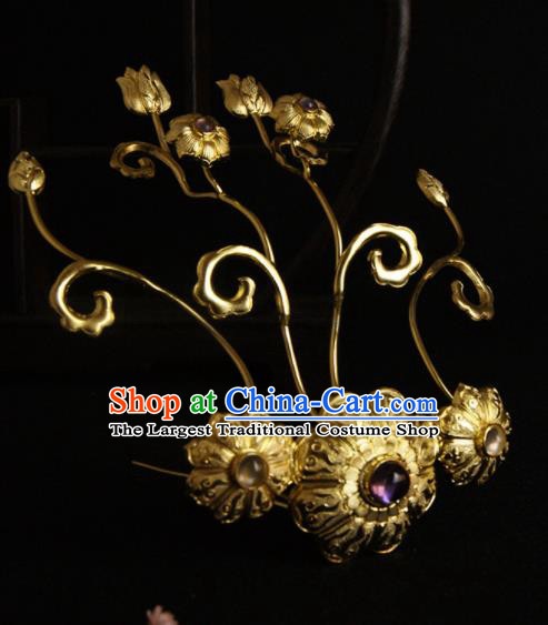 Chinese Ancient Tang Dynasty Golden Hair Claw Hairpins Traditional Hanfu Hair Accessories for Women