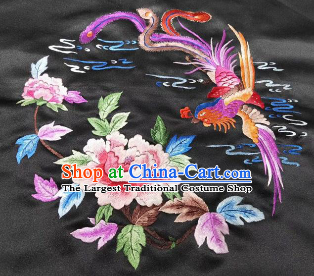 Chinese Handmade Traditional Embroidery Craft Embroidered Phoenix Peony Silk Fabric Patch