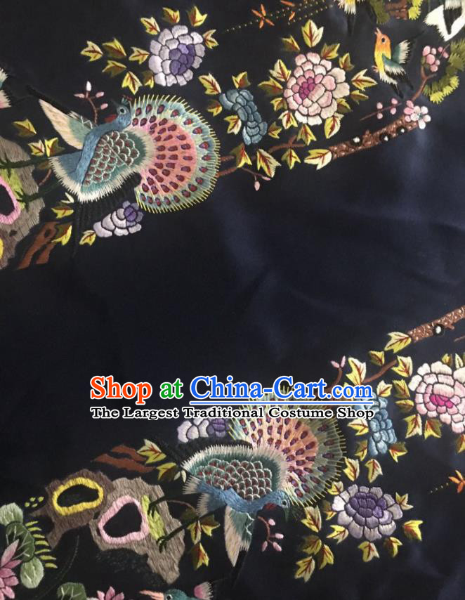 Chinese Handmade Traditional Embroidery Craft Embroidered Peacock Peony Silk Fabric Patch