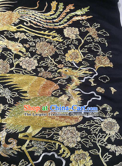 Chinese Handmade Embroidered Phoenix Black Silk Fabric Patch Traditional Embroidery Craft