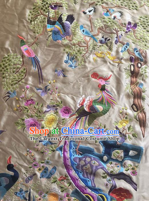 Chinese Handmade Embroidered Birds Phoenix Silk Fabric Patch Traditional Embroidery Craft