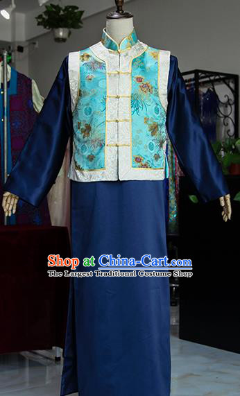 Chinese Ancient Drama Royal Highness Navy Costumes Traditional Qing Dynasty Prince Clothing for Men
