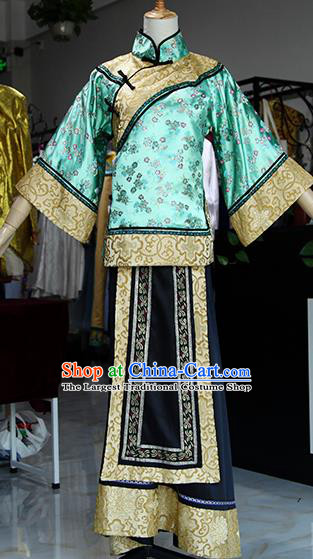 Chinese Ancient Drama Court Lady Green Costumes Traditional Qing Dynasty Young Mistress Dress for Women