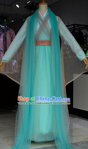 Chinese Ancient Drama Female Swordsman Costumes Traditional Peri Green Dress for Women