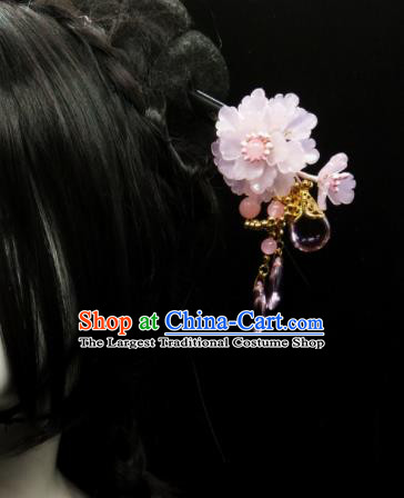 Chinese Ancient Hanfu Pink Peach Flower Hairpins Traditional Handmade Hair Accessories for Women