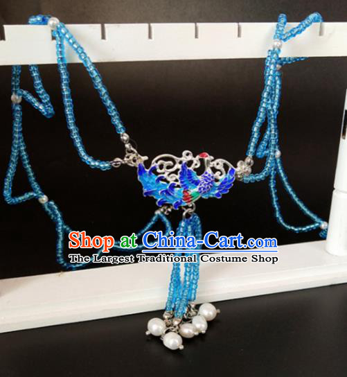 Chinese Ancient Hanfu Blueing Tassel Hair Clasp Hairpins Traditional Handmade Hair Accessories for Women