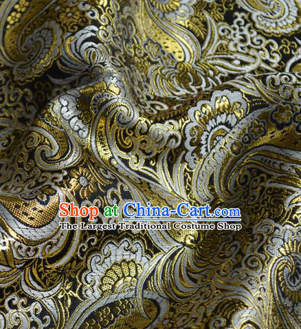 Traditional Chinese Royal Loquat Flower Pattern Design Black Brocade Silk Fabric Asian Satin Material