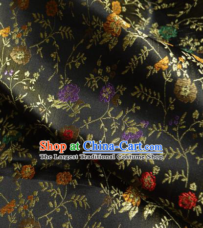 Traditional Chinese Royal Flowers Vine Pattern Design Black Brocade Silk Fabric Asian Satin Material