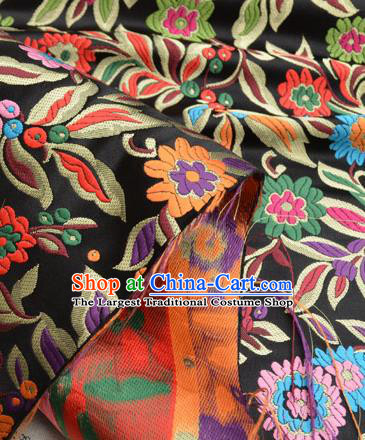 Traditional Chinese Royal Lucky Pattern Design Black Brocade Silk Fabric Asian Satin Material
